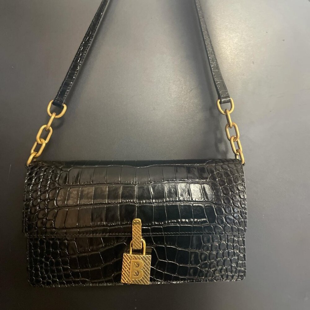Balenciaga Black Croc Lock & Key Bag